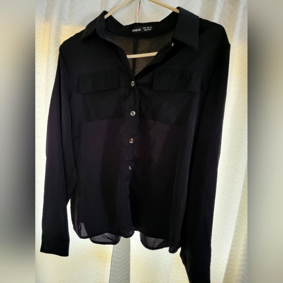 Black Button-Up Shirt with Gold Accents - Picture 2 of 2